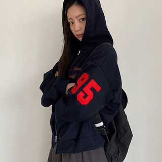 Shoepan Lettering Oversized Zip-Up Hoodie