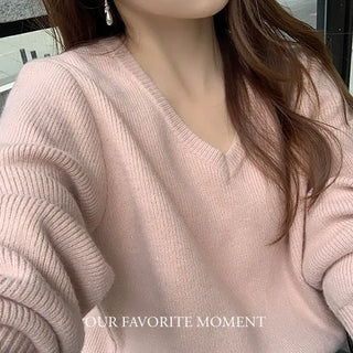 Daily Semi-Crop V-Neck Knit
