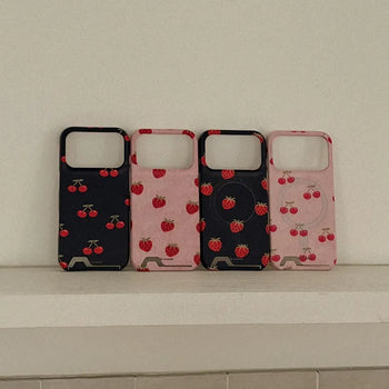 Berry Knit Pattern MagSafe Card Phone Case for iPhone 17 Pro Hard