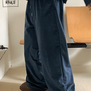 Silmon Velvet Elastic Waist Wide Pants