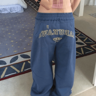 Smart pink lettering blue pants