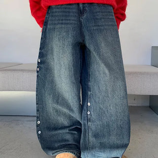 Conita Snap Button Wide Denim Pants