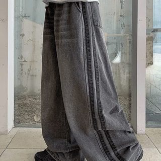 Faltas Line Washed Denim Wide Pants