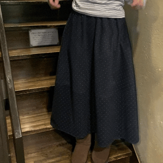 Decane Dot Flare Brushed Elastic Long Skirt