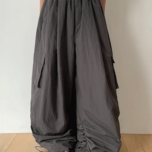 Girdle Shirred Nylon Cargo Wide Pants