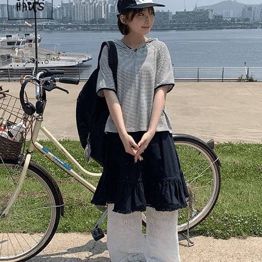 Kolbark Stripe Color Block Hoodie Short Sleeve Tee