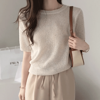 Beret Linen Round Short Sleeve Knit