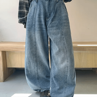 Hilde Curved Cut Denim Wide Pants