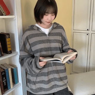 Keven Stripe Over-the-Knit Zip-Up Hoodie