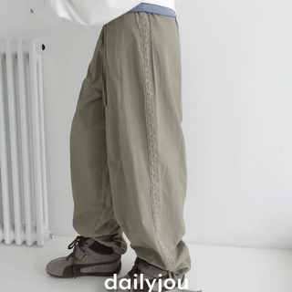 Beniel Lace Wide Nylon Two-Way Elastic Waist Pants
