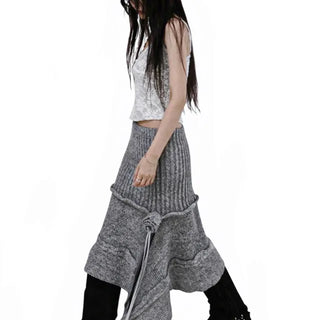 Knit Rose Unbalanced Skirt