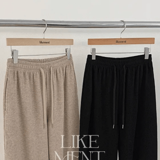 LIKEMENT Kinda Winter Elastic Waist Ribbed Wide Pants