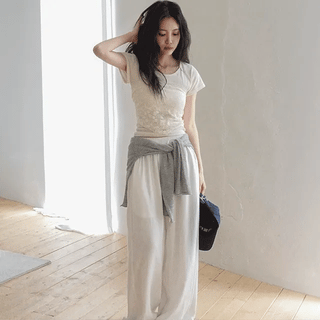 Kiki Straight Fit Wide Two-Way Elastic Waist Pants
