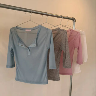 SHEER HENLEY BUTTON TEE