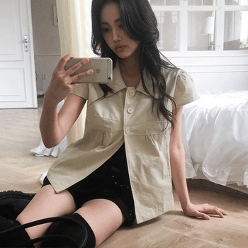 Flopo Button Cap Sleeve Jacket Blouse