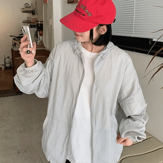 Airi Color Hooded Over Wind Jacket