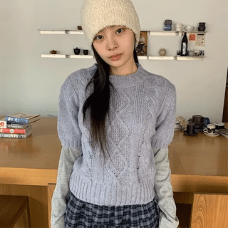 Jupa Cable Knit Wool Short Sleeve Knit