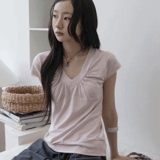 Side Shirred Short Sleeve Long T-shirt