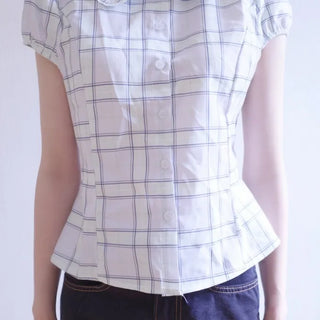 Petite check strap blouse