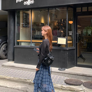 frill check long skirt