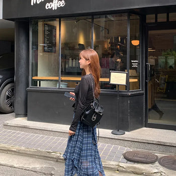 frill check long skirt