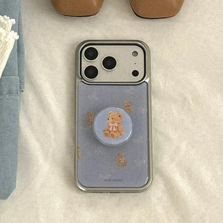 Teddy Friends iPhone 18 Pro Galaxy Epoxy Silver Bumper Case