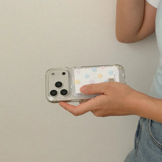 Flower Gingham MagSafe Clear Card Wallet Pocket Case