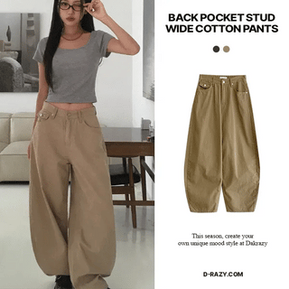 Back Pocket Studded Wide Cotton Pants