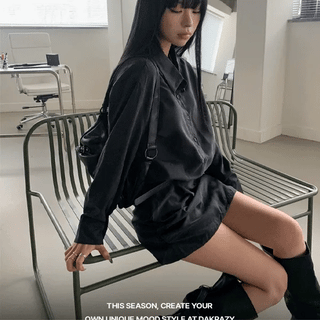 Aki Suede Shirred Shirt Dress