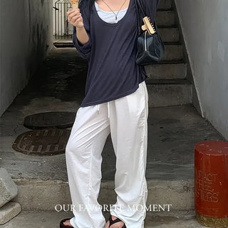 Shirred Nylon Wide Elastic Pants