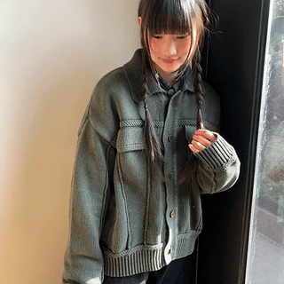 Dilkari Washed Collar Knit Jacket Cardigan