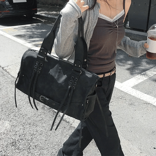Ferren Vintage Square Leather Eyelet Shoulder Bag