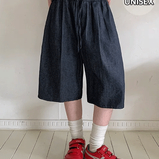 Cant Raw Denim Elastic Waist Bermuda Shorts