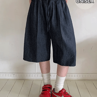 Cant Raw Denim Elastic Waist Bermuda Shorts