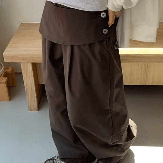 Peylin Layered Wrap Skirt Wide Pants