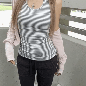 Sana Striped Layered Long Slim Halter Neck Sleeveless Top