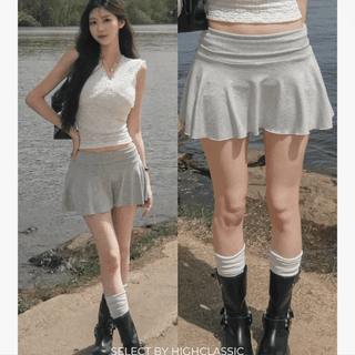 Daily Simple Sweatskirt  Mini Skirt Essential Skirt Built-in Shorts Low-Rise Elastic Waist Tracksuit Training Skirt Cotton Skirt Y2K Spandex Slim Fit Delicate Fit
