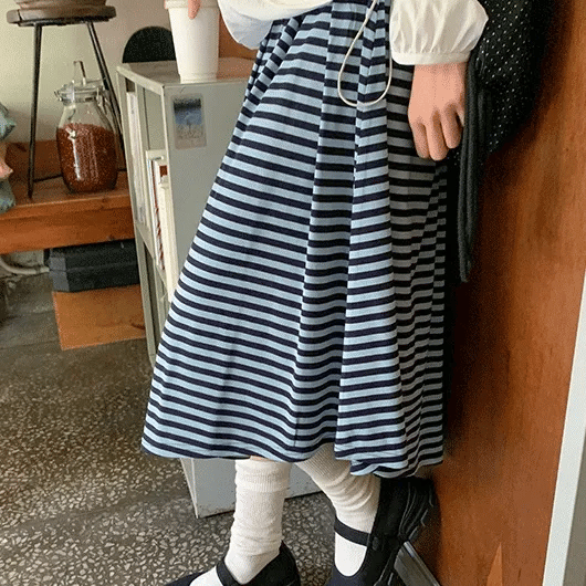 Ryujini striped long skirt