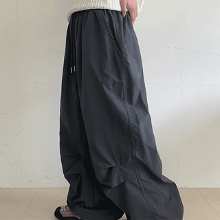 Almond Nylon Parachute Elastic Waist Wide Pants