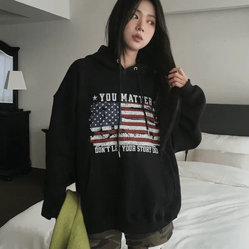 Oversized American Flag Print Hoodie