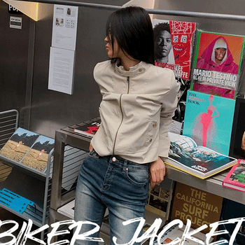 Collarless Button Strap Button Biker Jacket