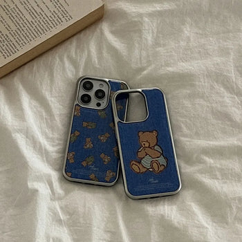 Teddy in denim iPhone 18 Pro Galaxy Epoxy Silver Bumper Case