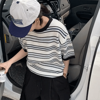 Kyoho Striped Oversized Short Sleeve Knit