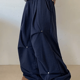 Gourmet Elastic Waist Fleece Rivet Wide Jogger Pants