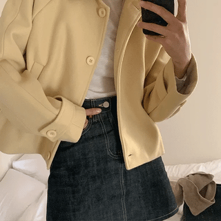 Yomi Simple Button Collar Wool Jacket