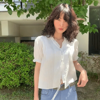 Delphinium Asa Lace Square Neck Short Sleeve Blouse