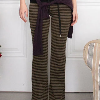 Striped Foldover Low-Rise Bootcut Lounge Pants 2 Colors