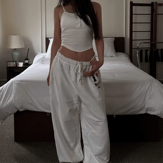 lace layered lettering pants