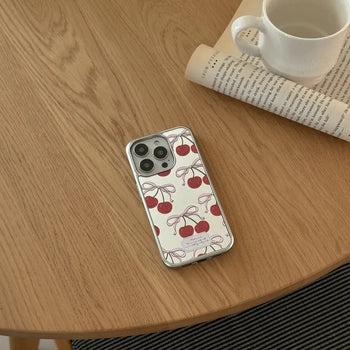Ribbon Cherry iPhone Silver Mirror Bumper Case