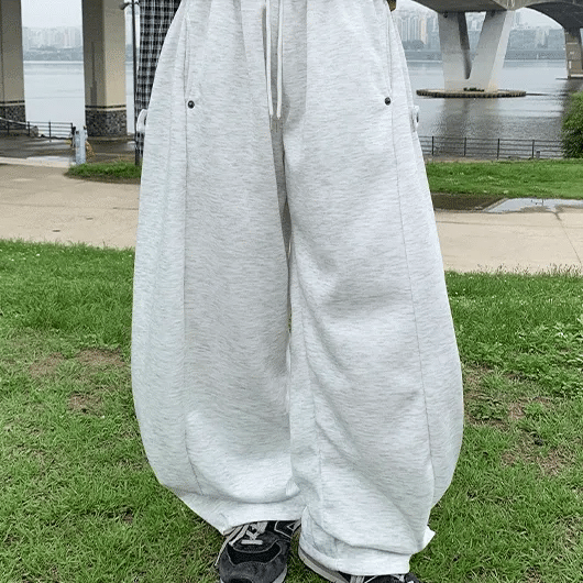 Hugi Pintuck Tab Elastic Waist Wide Pants